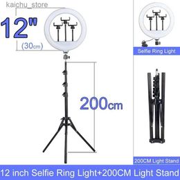 Continuous Lighting Christmas Gift 10 12 14 inch dimmable LED selfie ring light with stand no tripod 160cm light photography ring light mobile phone Y240418