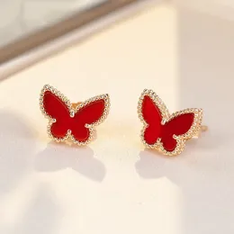 Stud Earrings Labb Real 18K Yellow Gold Butterfly Natural Agate Stone Pure AU750 Fine Jewellery Gift For Women E154