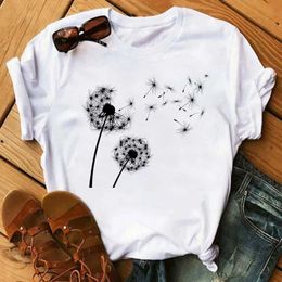 Maycaur Cute Dandelion Printed Women T Shirt Cartoon Graphic White Ladies Tshirt Casual Woman Funny Tees Shir 240411