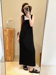 Casual Dresses Women Dress Simple Sweet Tweed Spaghetti Strap Open Ladie Midi Elegant Long 2024 Spring/Summer Thin Female Robe