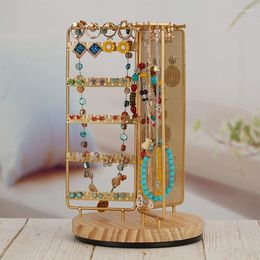 Jewelry Pouches Display Rack With Removable Wooden Rotating Tray For Ladies Women Drop