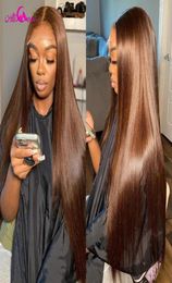 Chocolate Brown Straight Lace Front Wigs For Women 13x4 Lace Frontal Synthetic Wig Simulation Human Hair1889245