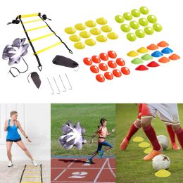 Balls Balls Adjustable Footwork Soccer Football Fitness Speed Rungs Agility Ladder Training Equipment Kit with Resistance Parachute Disc