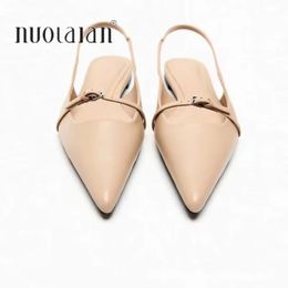 Pointed Toe Flat Leather Slingbacks For Women Summer Ballet Flats Female Casual Flats Sandals Elegant Party Flat 240411