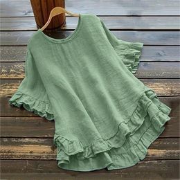 Women's Blouses 2024 Summer Short Sleeve Shirts Women Ruffled Elegant Loose Tops Solid Colour Casual Boho Womens And Tunic