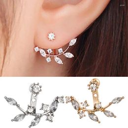Stud Earrings Women Exaggeration Crystal Leaves Before And After Vintage Branches Gold Silver Color Jewelry Accessories