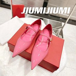 Casual Shoes 2024 JIUMIJIUMI Spring Handmade Patent Leather Woman Flats Boat Dress Rivet Pointed-Toes Sapato Feminino