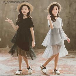 Girl's Dresses 2022 summer Girls clothes Layered Dresses Solid polka dot chiffon plaid Kids Baby Child Teenager 5 6 7 8 9 10 11 12 13 14 Years Q240418