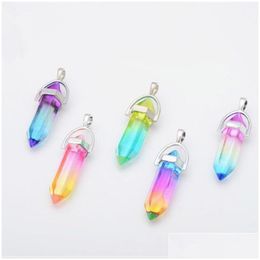 Charms Colorf Glass Hexagon Prism Rainbow Pendant For Necklace Jewellery Making Women Men Wholesale Drop Delivery Findings Components Dhc3L