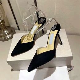 Designer women's high-heeled sandals Summer Fashion leather slippers Sexy stiletto Party Shoes High Quality with diamond pointed shoes 8.5cm heels