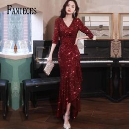 Casual Dresses FANIEC Women Slim Sequin Party Dress Elegant Mermaid Hem Floor-length Glitter Prom Half Sleeve Luxury Spangly Evening Robe