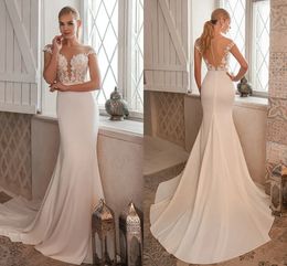 Elegant Mermaid Wedding Dresses 2024 Lace Appliques Cap Sleeves Illusion Buttons Back Boho Bridal Gowns Sweep Train Vestidos De Novia AL8453