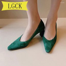 Dress Shoes Plus Size 34-43 Fashion Genuine Leather Ladies Pumps Sexy Pointed Toe Slip-On Handmade Office 6 Cm High Heel Women
