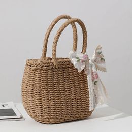 Simple Design Straw Handbags For Women Handmade Bohemian Style Beach Bag Summer Fashion Pack Bucket Bag Purse 240415