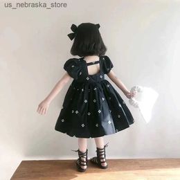 Girl's Dresses Girls Summer Short sleeved Dress New Polka Dot Korean Edition Childrens Cute Bubble Sleeves Open Back Princess Dress Q240418