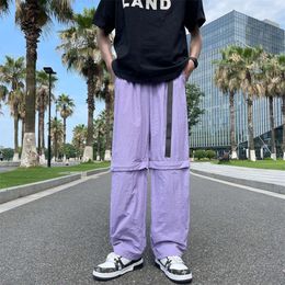 Two Wearing Casual Pants for Men's Korean Style Fashion Purple Personalised Handsome 2023 Autumn/summer Waterproof Instagram Pants K4363-P43