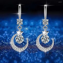Dangle Earrings 1 Pair Women Moon Star Rhinestones Jewelry Elegant Geometry Hook For Fashion