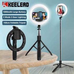 Selfie Monopods Selfie Stick with 8 inch Ring Light 1680mm Foldable Tripod with Rechargeable lamp Wireless Bluetooth for Smartphone iOS Android Y240418