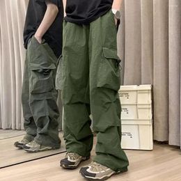 Men's Pants Men Cargo Solid Colour Multi Pockets Work Trousers Hip Hop Elasic Waist Full Length Long Clothing