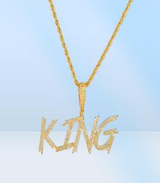 HipHop Custom Name Soild Brush Font Letters Pendant Necklace With 24inch Rope Chain Gold Silver Bling Zirconia Men Jewelry28796138805