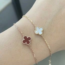 Дизайнерский оригинальный бренд van v Gold Simple Mini Clover Parlet Bracelet с холодным и прохладным ветром, утолщенным 18 -километровый логотип украшения розового покрытия.