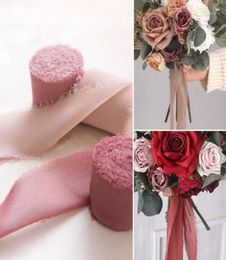 Party Decoration 5Mroll 38cm Handmade Frayed Edged Chiffon Silk Ribbon For Wedding Invitation Bouquets Gift Wrapping Fringe Craf1475477