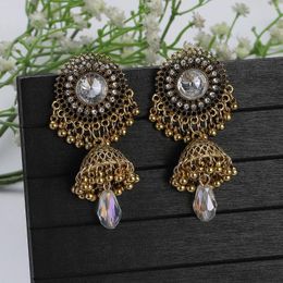 Dangle Earrings Ethnic Retro White Crystal Round Women Pendientes Wedding Long Bell Tassel Bohemian Ear Piercing