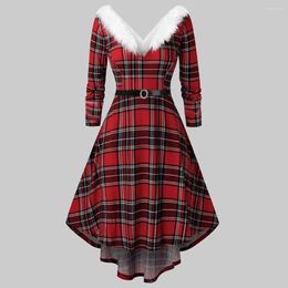 Casual Dresses Carnival Christmas Holiday Party Dress Halloween Cosplay Santa Claus Costumes Faux Fur Collar Fancy Rockabilly Women Xmas