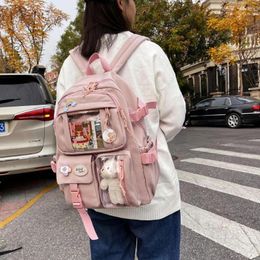 School Bags Japanese Kawaii Itabag Women Transparent Pocket Bear Backpack For Teenager Girl Large Capacity College Student JK