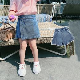 ChildrenS Denim Shorts Summer Elastic Waist Head Girls Casual Fashion Short Skirt Children Clothing 240428