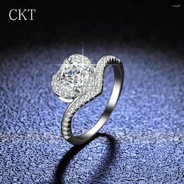 Cluster Rings Luxury Platinum Moissanite Diamond For Women Heart Hollow Ring Women's 1 Wedding Jewellery Gift
