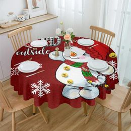 Table Cloth Christmas Red Snowman Snowflake Waterproof Tablecloth Decoration Wedding Home Kitchen Dining Room Round