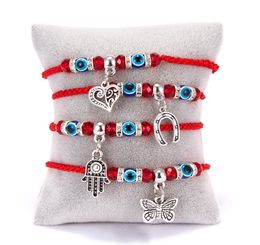 2020 Fashion Red String Blue Turkish Evil Eye Bead Bracelet Thread Hamsa Horseshoe Heart Butterfly Dangle Charms Braid Jewelry8149002