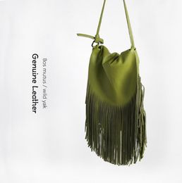 Evening Bags Women Fringe Messegner 100 Genuine Leather Tassel Hobo Hippie Gyspsy Bohemian Green Crossbody Bag4981722