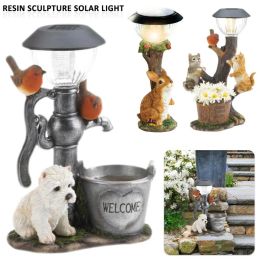 Decorations Garden Decorations LED Solar Light Landscape Lighting Animal Puppy/Kitten/ Night Lamp Resin Figurine Sculpture Outdoor Decor