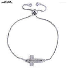 Charm Bracelets Pipitree Micro CZ Zircon Crystal Pave Religious Hollow Cross Bracelet Gold Color Chain Link For Men Women