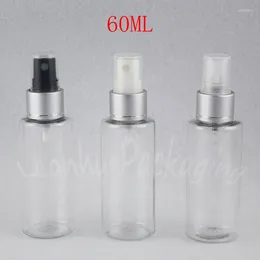 Storage Bottles 60ML Transparent Flat Shoulder Plastic Bottle With Spray Pump 60CC Empty Cosmetic Container Toner / Water Sub-bottling