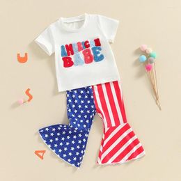 Clothing Sets Baby Girl 4th Of July Outfits Short Sleeve American T-Shirt Stars Stripes Bell Bottoms Toddler Summer Clothes