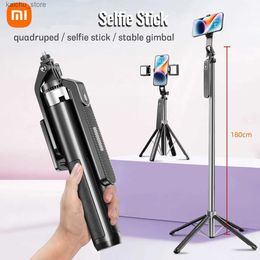 Selfie Monopods Selfie Stick Tripod Quadripod Stand 360 Rotating Balance Handle with Bluetooth Shutter for Video Recording/Vlogging/Live Y240418