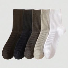 Men's Socks 5pairs Business Solid Colour Mid Tube Crew Sweat Absorbing Anti-odor Mixed Long