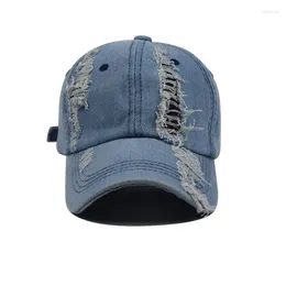 Ball Caps Unisex Vintage Washed Denim Baseball Cap Distressed Ripped Hole Breathable Visor Outdoor Adjustable Snapback Hat