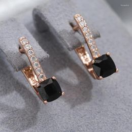 Dangle Earrings Gulkina Elegant English Women's 585 Rose Gold Colour Inlaid Black Zircon Strip Daily Exquisite Jewellery 2024