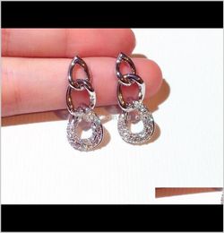 Metal Braided Geometric Trendy Long Earrings For Woman Girls Super Sparkling Diamonds Crystals Fashion Luxury Designer Gold Vj6Aq 1146928