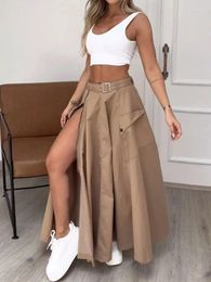 Work Dresses Sleeveless Solid Colour Slit Two Piece Set High Waist Long Skirt Summer Beach Female Sweet Bra Naked Chic Casual