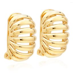 Stud Earrings Hollow Stripe Round Statement Gold Plated Ear Cuffs For Non Pierced Ears Jewellery Boucle Oreille Femme