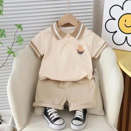 Clothing Sets Toddler Boy Summer Outfit 2024 Korean Fashion Cartoon Letter Printed Short Sleeve T-shirts Tops And Shorts Kids Boys