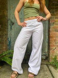 Women's Pants Women Eyelet Wide Leg Y2k Elastic Waist Pajama Loose Trousers Bottoms Loungewear Streetwear