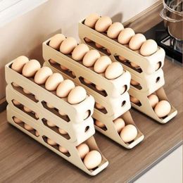 Kitchen Storage Slide Organiser Automatic Egg Roller Four Tier Household Refrigerator Box Large Capacity Space Saving