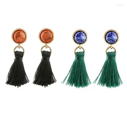 Dangle Earrings Womens Drop Round Orange Blue Texture Grain Stone Tassel Fringe Ear Studs Thread Earring Lady Fashion Jewellery