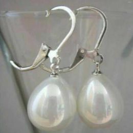 Dangle Earrings 12X14MM White South Sea Shell Pearl 925 Silver Hook Gift FOOL'S DAY Women Christmas Beautiful Easter